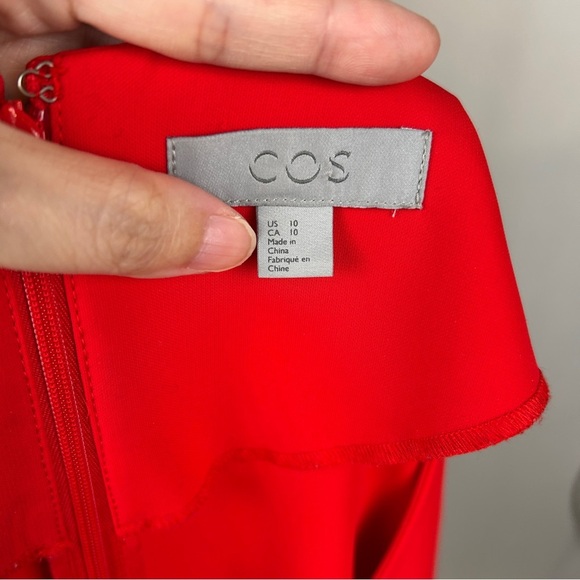 COS Red Long Sleeve Midi Pleated Raw Hem Dress Size 10 - Picture 12 of 15